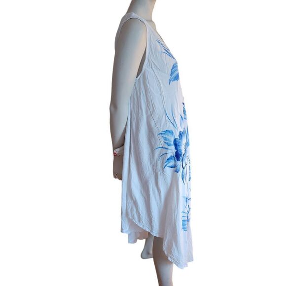 Sleeveless Seven Islands Midi Summer/Vacation Dress White Rayon Froral Front - Picture 4 of 10